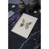 Markcat Kelebek Desenli Ahşap Defter Ajanda Günlük Çizgisiz Defter A5 Notebook lik