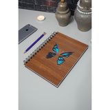 Markcat Kelebek Desenli Ahşap Defter Ajanda Günlük Çizgisiz Defter Resim Defteri