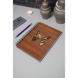 Markcat Kelebek Desenli Ahşap Defter Ajanda Günlük Çizgisiz Defter