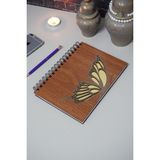 Markcat Kelebek Desenli Ahşap Kapaklı Defter Ajanda A5 Notebook Çizgisiz Defter