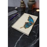 markcat Kelebek Desenli Ahşap Kapaklı Defter - Ajanda - Günlük - Çizgisiz Defter - A5 (120 SAYFA) Hediyelik