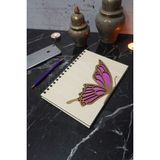 Markcat Kelebek Desenli Ahşap Kapaklı Defter Ajanda Günlük Çizgisiz Defter Düz Notebook Çizgisiz
