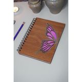 Markcat Kelebek Desenli Ahşap Kapaklı Defter Ajanda Günlük Çizgisiz Okul Defteri