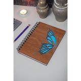 Markcat Kelebek Desenli Ahşap Kapaklı Defter Resim A5 Spiralli Okul Defteri