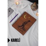 markcat Kemal Atatürk Temalı Ahşap Kapaklı Defter - Kareli Defter - Ajanda - Okul Defteri (A5 - 120 Sayfa)