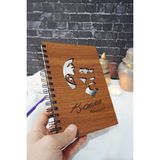 Markcat Mustafa Kemal Atatürk Ahşap Defter - Ajanda - A5 Spiralli Okul Defteri (Ahşap Rengi Ceviz) Notebook