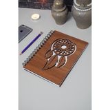 Markcat Rüya Kapanı Desenli Ahşap Defter Ajanda A5 Notebook Çizgisiz Defter A5 Notebook