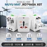 MarkEntegra 2 Adet Seyahat Adaptörü, 150 Ülkeye Uygun, USB Girişli Çok Amaçlı Priz Dönüştürücü, Akım Korumalı.