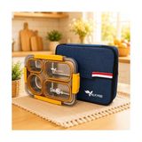 MarkEntegra 304 Paslanmaz Çelik 4 Bölmeli Sarı Lunch Box Termal Çantalı – Sızdırmaz Beslenme Kabı, Çatal Kaşık Dahil