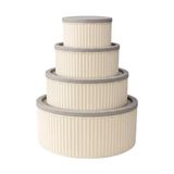 MarkEntegra 4 Lü Yuvarlak Saklama Kabı Seti Çizgili Desenli Bpa Içermez 3 Lt 1.8 Lt 1 Lt 0,55 Lt Buzdolabı Düzenleyici Mikrodalga ve Derin Dondurucu Uyumlu Bpa Içermez Sağlıklı Erzak Kabı (Krem Yuvarlak 4 Lü Set)