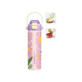 MarkEntegra 600 ml Tek Kapak Çift Kullanım Pipetli Rahat Içim Kulplu Paslanmaz Çelik Termos FF1111-600ML Pembe
