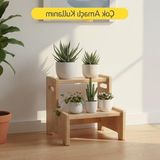 MarkEntegra Ahşap Çift Basamaklı Yükseltici Tabure, Çok Amaçlı Ev ve Banyo Basamağı, Dayanıklı Ahşap Tasarım