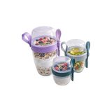 MarkEntegra Beylini 3 Lü Set Taşınabilir Kaşık+Çatal Kapaklı Yoğurt Müsli Granola Yemek Diyet Saklama Kabı Take And Go Bardak Kahvaltı Salata Hazırla Çık
