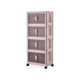 MarkEntegra Deconox 4 Kat Portatif Organizer Tekerlekli Çok Amaçlı Katlanabilir Dolap, Kapaklı Düzenleyici Raf Mutfak, Banyo, Çocuk Odası, Garaj ve Ardiye Için Toparlayıcı Ünite, Stop Tekerlekli (Pudra)