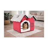 MarkEntegra Gobypet 2 Çatılı Katlanabilir Kedi Evi ve Küçük Irk Köpek Yatağı – Fermuarlı Çıkarılabilir Üst Bölüm, Minderli Peluş Iç Mekan Kedi Yuvası, Taşınabilir Kulübe - Kırmızı