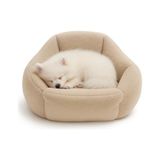 MarkEntegra Kedi ve Köpek Yatağı Yumuşak Dokulu Yıkanabilir, Peluş, 45 cm (Bej)