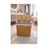 MarkEntegra Lüks Bambu 3 Bölmeli Çamaşır Kirli Sepeti 52X32X60CM Büyük Boy 100 Lt (Sarı)