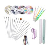 MarkEntegra Nail Art Tırnak Süsleme Sanatı Tasarım Seti, 37 Adet, Tırnak Fırçası, Şerit Bant, Noktalama Kalemi, Suni Elmas Taşlar, Tırnak Süsleri