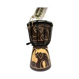 MarkEntegra Otantik Ahşap Djembe Davul, 25 Cm, Mahoni Ağacı ve Keçi Derisi, El Yapımı Bali Endonezya, Fil Figürlü, 14 cm Deri Çap