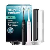 MarkEntegra Philips Sonicare 3100 Sonic Şarjlı Diş Fırçası 2'li Paket, Siyah ve Toz Pembe, 5 Kat Plak Temizliği, Basınç Sensörü, 14 Gün Şarj Ömrü, 3 Hız Ayarı,2 Şarj Standı, 2 Seyahat Kabı - HX4072/42