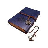 MarkEntegra Retro Vintage Pusula Baskılı Çapa ve Dümen Kolye Uçlu Deri Kapaklı Günlük Not Defteri Denizci Defter Özel Tasarım Hediyelik Mavi