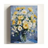 MarkEntegra Sayılarla Boyama Tuval Hobi Seti Vazoda Papatyalar Temalı Fırça ve Boya Dahil Set (Çıtalı) 40X50 cm Kendin Yap Sayılarla Tuval Boya Kiti (Kasnaklı) - 41 Delft Blue