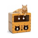 MarkEntegra Sogud Kedi Tırmalama Evi - Ahşap Kedi Oyun Evi 45X28X51 cm - Çift Katlı Karton Tırmalama Tahtalı Uyku Yuvası - Peluş Top Oyuncaklı Evcil Hayvan Mobilyası - Kedi Villa Tasarım