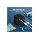 MarkEntegra Universal Seyahat Adaptörü, 25W Gan Hızlı Şarj, 2x Usb-C + 1x Usb-A, Universal Travel Adapter, Priz Dönüştürücü, 200+ Ülke Uyumlu, Çoklu Cihaz Şarj, Kompakt Tasarım