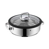 MarkEntegra Wmf Vitalis Aroma Buharlı Pişirme Tenceresi, 28 Cm, 5 L, Cam Kapaklı, Silikon Kenarlı, Pişirme Termometresi ve Buharlı Pişirme Tepsili, Cromargan® Yüksek Kaliteli Paslanmaz Çelik, Fırına Uygun
