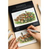 Marker Resim Defteri, Renkli Çizim&tasarım Defteri- Arka Tarafa Geçirmez, Marker Uyumlu - Siyah