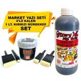 Market Kalemi 4'lü Set + Market Yazı Mürekkebi Kırmızı Renk