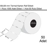 Marketix 80x38 mm Karton Termal Raf Reyon Etiketi 1 Rulo:1000 Adet Etiket 1 Koli:50 Rulo Etiket