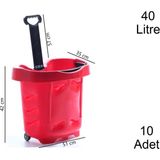 Marketix Tekerlekli Plastik Market Alışveriş El Sepeti 40 Litre Kırmızı 10 Adet