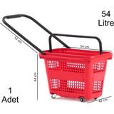 Marketix Tekerlekli Plastik Market Alışveriş El Sepeti 54 Litre Kırmızı 1 Adet