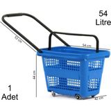 Marketix Tekerlekli Plastik Market Alışveriş El Sepeti 54 Litre Mavi 1 Adet