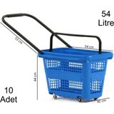 Marketix Tekerlekli Plastik Market Alışveriş El Sepeti 54 Litre Mavi 10 Adet