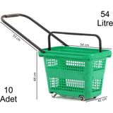 Marketix Tekerlekli Plastik Market Alışveriş El Sepeti 54 Litre Yeşil 10 Adet
