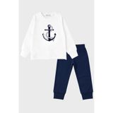MARKOLL Erkek Çocuk Çapa Baskılı Uzun Kollu Pijama Takımı Lacivert Alt Beyaz Üst 2 Parça