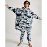Marks & Spencer Kamuflaj Desenli Polar Kapüşonlu Oversize Hoodie (3-16 Yaş) - Gri - 11 - 12 Yaş
