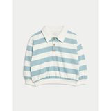 Marks & Spencer Pamuk Karışımlı Çizgili Rugby Sweatshirt - Mavi - 12 - 18 Ay