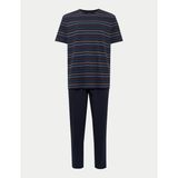 Marks & Spencer Saf Pamuklu Çizgili Pijama Takımı - Lacivert - 2XL
