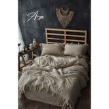 Marla Home Arya Stonewashed Pamuklu Fırfırlı Nevresim Takımı Çift Kişilik - Açık Bej - 220 x 200 cm