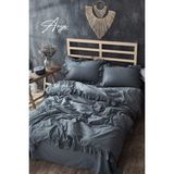 Marla Home Arya Stonewashed Pamuklu Fırfırlı Nevresim Takımı Çift Kişilik - Antrasit - 220 x 200 cm