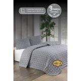 Marla Home Çift Kişilik Pike Takımı Battal Boy 220x230 Cm Çok Amaçlı Yatak Örtüsü & Battaniye Gri Siyah