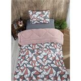 Marla Home Geometrik Desen Tek Kişilik Uyku Seti Pamuk Kumaş 155 x 215 cm Renkli Silikon Elyaf - Pembe