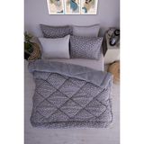 Marla Home Premium Pamuklu Star Desen Çift Taraflı Pofuduk Çift Kişilik Uyku Seti 155 x 215 cm Gri