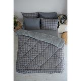 Marla Home Premium Welsoft Pamuklu Line Desen Çift Taraflı Pofuduk Çift Kişilik Uyku Seti - Gri