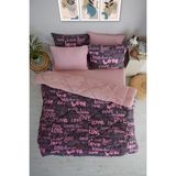 Marla Home Premium Welsoft Pamuklu Love Desen Çift Taraflı Pofuduk Çift Kişilik Uyku Seti - Pembe