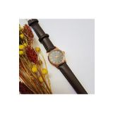 Marlas Retro Kadın Kol Saati, Vintage Minimal, Rose Gold Renk, Çizgili Kadran, Koyukahverengi Kordon