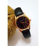 Marlas Retro Kadın Kol Saati, Vintage Minimal, Rose Gold Renk, Çizgili Kadran, Siyah Kordon